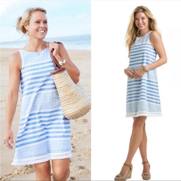 Vineyard Vines Dresses & Skirts - Vineyard Vines | Linen Dress Blue and White Stripes Size 2 Fringe Hem